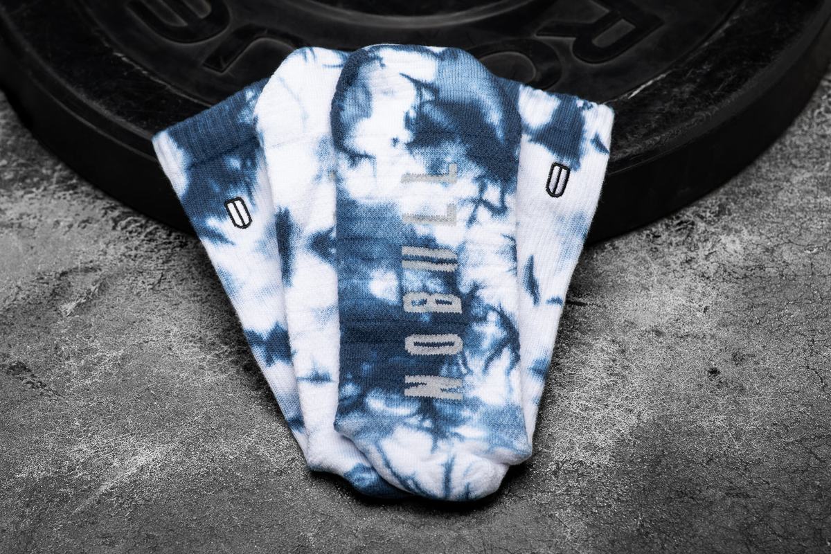 Nobull Crew Tie-Dye Men\'s Socks White Navy | Australia (EX8072)